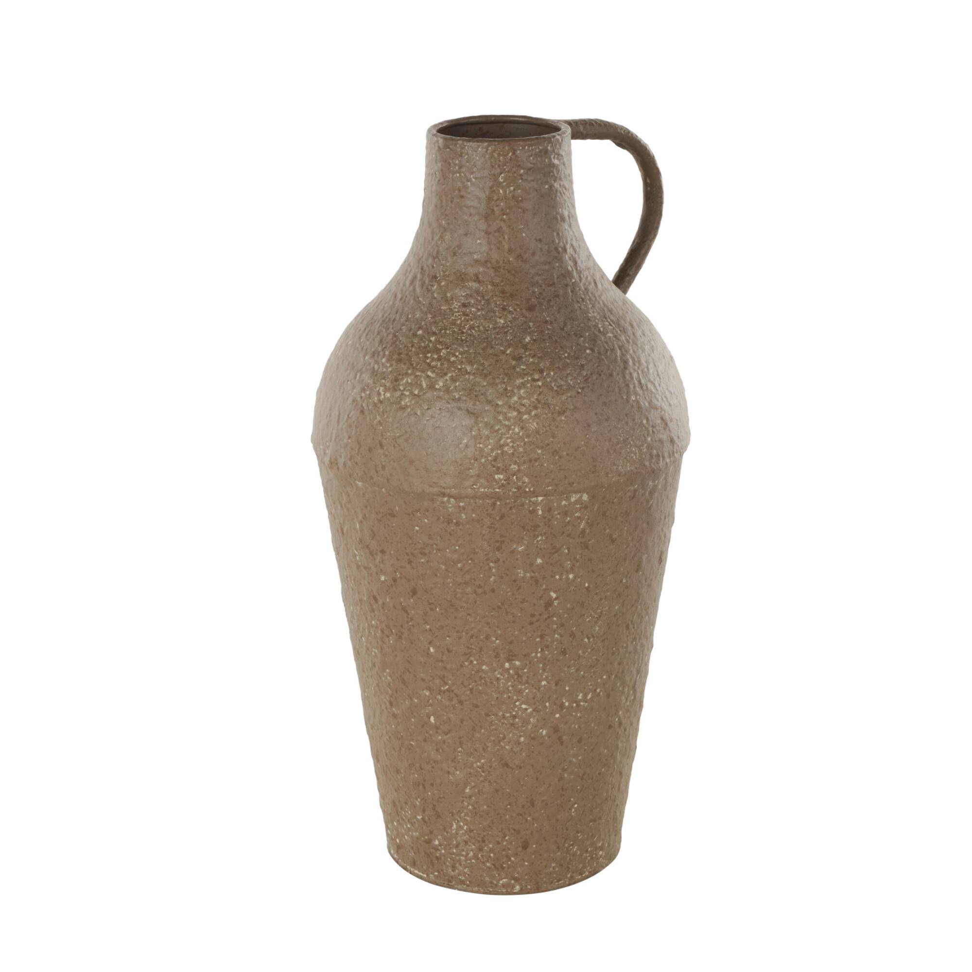 15.75" Brown Metal Antique Inspired Vase with Handle